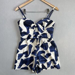 Milly Anya Linen Cutout Romper Blue Tie Front Womens S Summer Resort Coastal